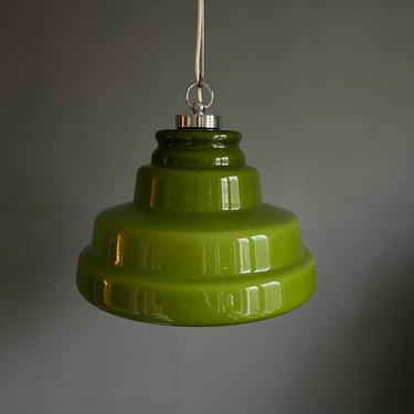 Mid Century Opalin Glass pendant / 70's  lamp / Vintage Space Age ceiling lamp / Vintage  ceiling / Green glass / H 62cm D 31cm 