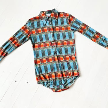 1970s Geometric Print Shirt / Bodysuit 