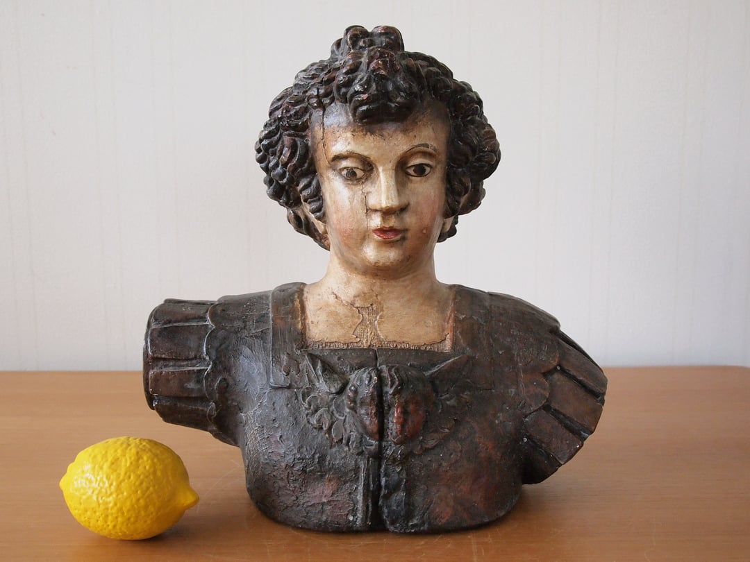 Vintage SPANISH COLONIAL Revival BUST Sculpture 12" Plaster Clay Statue