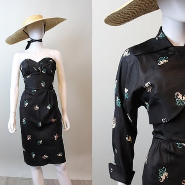 1950s SEAHORSE strapless silk dress and bolero xxs | new spring 