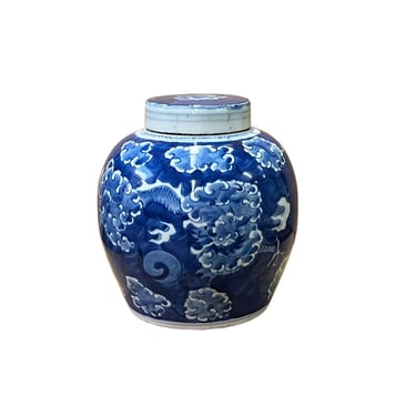 Chinese Hand-paint Dragon Cloud Blue White Porcelain Ginger Jar ws2820E 
