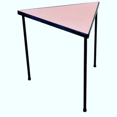 Petit Postmodern Atomic Age Triangle table in Iron & Pink Laminate