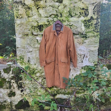 Vintage 1980's to 1990's Suede Leather Collared Parka Duster Trench Coat / Men's M / Women's L to XL 