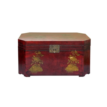 Vintage Distressed Brick Red Veneer Dragons Oriental Trunk Table ws3555E 