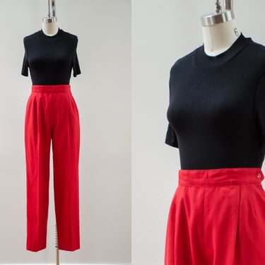 high waisted pants | 80s 90s vintage heavy red wool dark academia style pleated trousers 