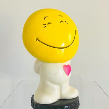 Vintage 1970s Love Peace Groovy Smiley Face Plastic Blow Mold Smile Bank 1971 Play Pal Retro Hippie 