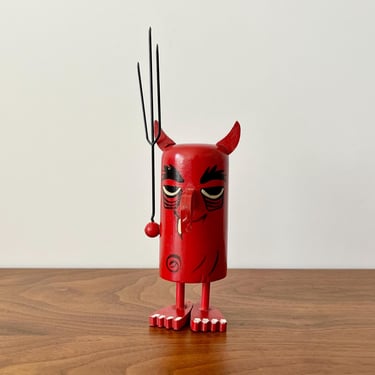 Pride Creations Vintage Popsie Wooden Toy of Red Devil with Pitchfork 