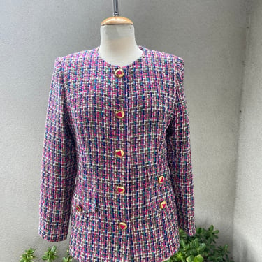 Vintage 80s brilliant colors tweed blazer custom made fully lined size 8 