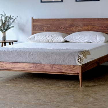 READY TO SHIP: Mid Century Modern Walnut Bed | Solid Wood Platform Bed Frame | Mid Century Modern Bed | Solid Wood Furniture 