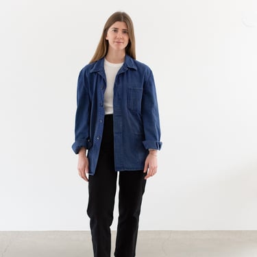 Vintage Blue Chore Jacket | Unisex Herringbone Twill Cotton Utility Work Coat | M L | FJ102 