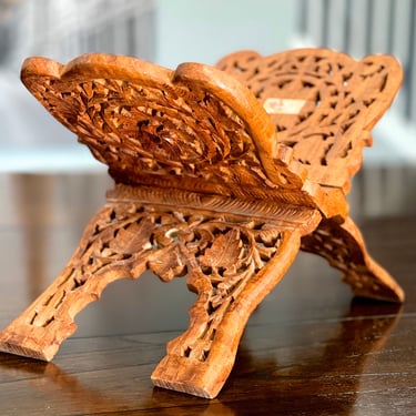 VINTAGE: Hand Carved Book Stand - Bible Stand - Folding Stand - Prayer Stand - Floral Carving - Made in India - SKU 31-B-00035182 