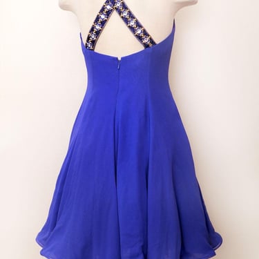 NEW Blue Purple SILK Designer Party Evening Dress Niteline Della Roufogali Fit & Flare Dress 1980's Vintage Party Gown Petticoat Curly Hem 