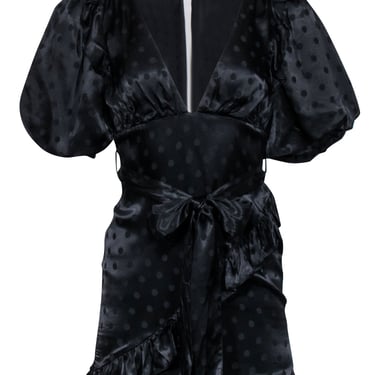 Majorelle - Black Polka Dot Print Satin "Daria" Mini Dress Sz S