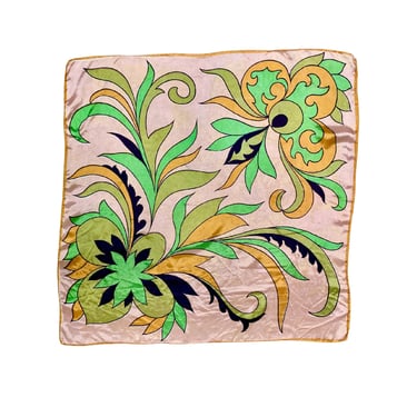 Vintage 1960s Stylized Floral Scarf, Mid-Century 26 Inch Square Made in Italy for Bullock's 