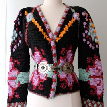 Incredible 1970's Adolfo Moroccan Inspired Knit Cardigan / Sz M