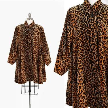 80s Trapeze leopard print velvet coat 