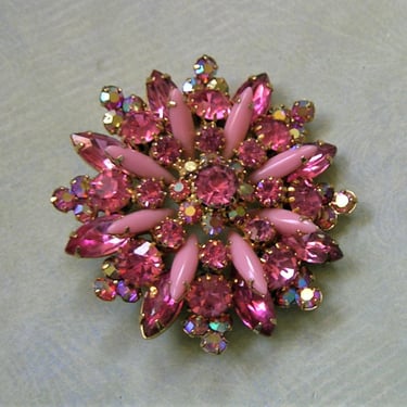 Vintage Unsigned High End Pink Rhinestone Brooch Pin, High End Costume Jewelry, Weiss or Juliana Brooch Pin (#4106) 