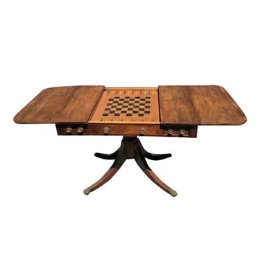 Early 20th Century Antique Federal Regency Drop Leaf Mahogany Game Table 