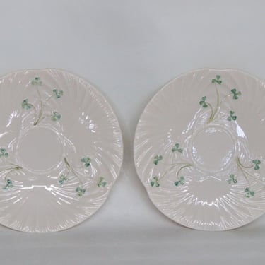 Belleek Harp Shamrock Irish Porcelain Plates a Pair 2827B