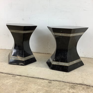 Maitland-Smith Style Tessellated Stone Side Tables - Pair 