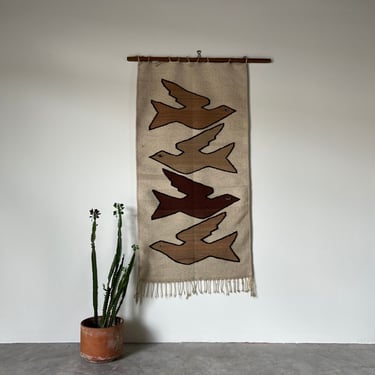 Vintage  Flying  Birds Hand  Woven  Wool Wall Hanging Tapestry 