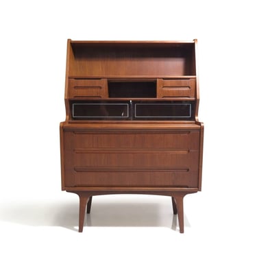 Danish Teak Secretary Desk with Hidden Vanity Mirror