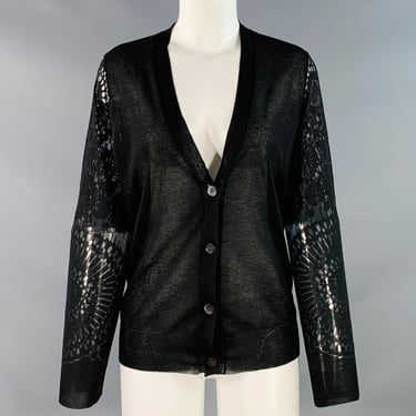 DRIES VAN NOTEN Size M Black Viscose Blend Circles Lace V-Neck Cardigan