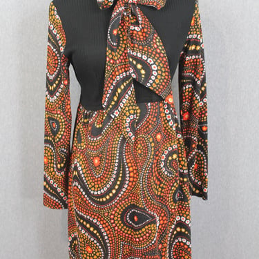1970s Retro Paisley Print Shirtdress - Mod, Mid Century Mod - Groovy, Psychedelic Print - 70s Floral Print 