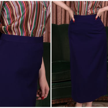 1940s Skirt - Vintage Late 40s to Early 50s Long Gabardine Skirt in Rich Indigo Purple 
