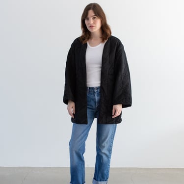 Vintage Overdye Black Cotton Quilt Jacket Robe | Unisex Puffer | S M | 