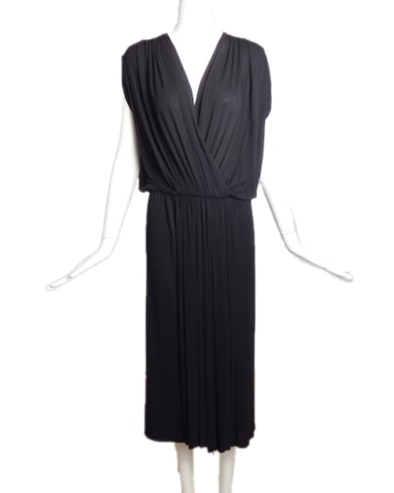 BOB MACKIE-1970s Black Jersey Knit Dress, Size-8