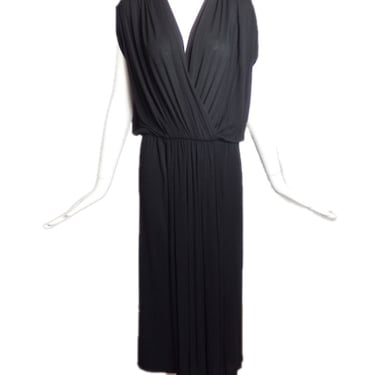 BOB MACKIE-1970s Black Jersey Knit Dress, Size-8