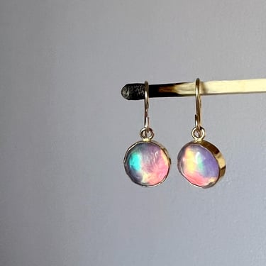 Pink Aurora Opal Dreamy Bezel Dangle Drop Earrings 