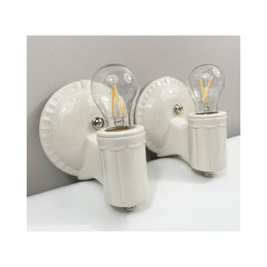 Refurbished Art Deco Wall Sconces for Bath - Pair - 1920's 1930's - Ivory with Rounded with Piecrust Edge - Rewired for Hard Wire Use 