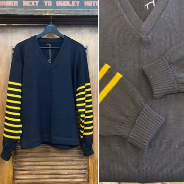 Vintage 1960’s Varsity Athletic Multi Stripe V-Neck Sweater, 60’s Pullover Top, Vintage Clothing 