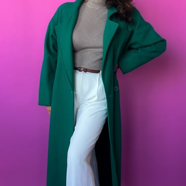 1980s Emerald Green Wool Coat, sz. L/XL