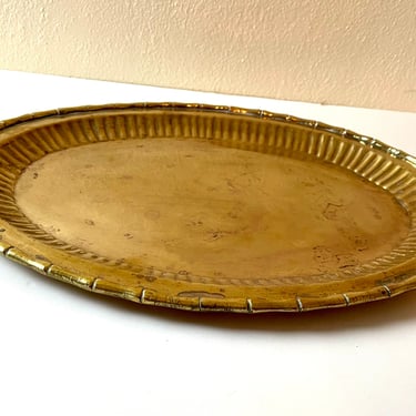 Vintage Hollywood Regency Oval Brass Bamboo Tray or Vanity Tray 