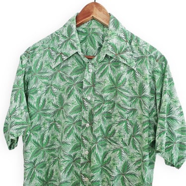 vintage Hawaiian shirt / 70s button up / 1970s palm tree print floral Hawaiian shirt Medium 
