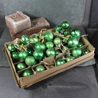 Set of 45 Vintage Green Glass Christmas Ornaments | Green Glass Ornaments for Crafting & Decor | Bixley Shop 