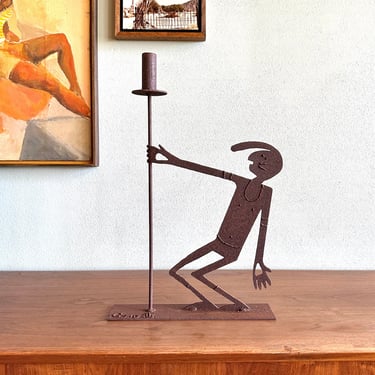 Rosemary Pozzi Franzetti 19" metal candleholder / vintage Southwest figural sculpture made in Taos 