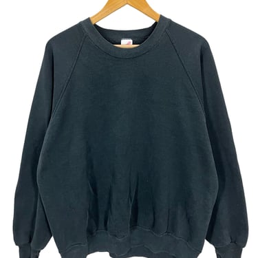Vintage 80's Faded Blank Black Raglan Sweatshirt Fits XL