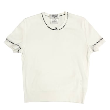 Chanel White Ribbed Logo Top