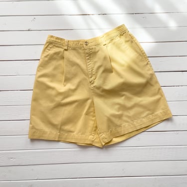 high waisted shorts 80s 90s vintage bright yellow cotton khaki shorts 