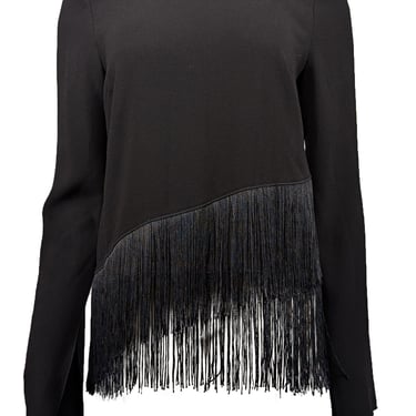 Elizabeth & James - Black Long Sleeve Top w/ Asymmetrical Fringe Trim Sz S