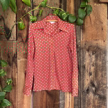 Vintage 70s Floral Funky Smooth and Soft Blouse size M 