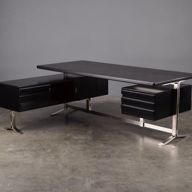 Vintage Italian Formanova Executive Desk with Return Black and Steel 