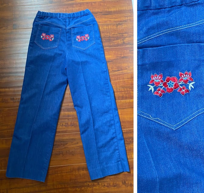 Vintage 1970’s Pants with Floral Embroidered Pockets 