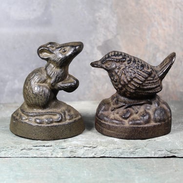 Animal Cast Iron Bookends - Bird and Mouse | YOUR CHOICE | Bird Bookend | Mouse Bookend | Bixley Shop 