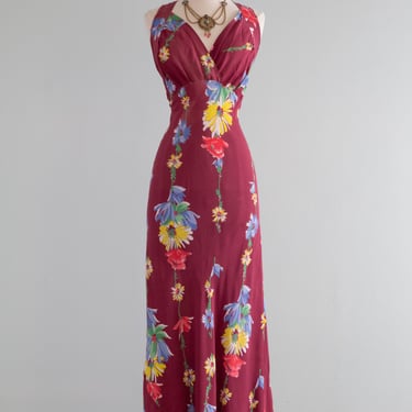 Sublime 1930's Floral Print Bias Cut Slip Dress / SM