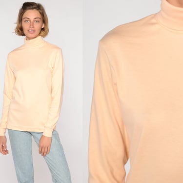 Turtleneck Shirt Peach Shirt 80s Top Long Sleeve Shirt 1980s Funnel Retro Funnel Turtle Neck Top Vintage 90s Simple Plain Medium 